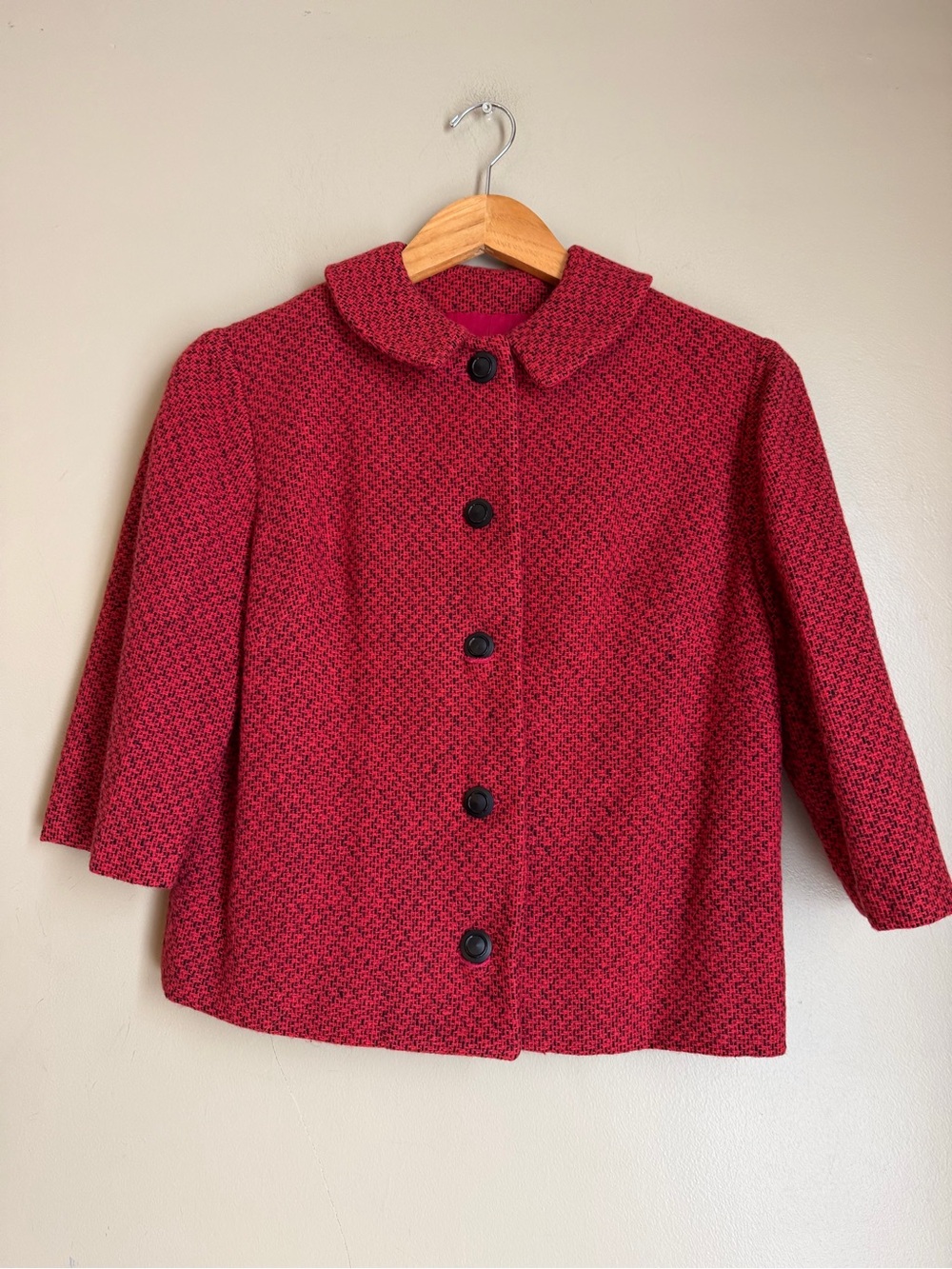 Vtg 50s60s BLAZER Jacket PETER PAN Collar Boxy Short 3/4 Sleeve Handmade JackieO